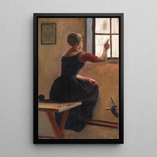 Christen Dalsgaard - A Young Girl in Jutland Writing her Beloveds Name on a Misty Window.webp
