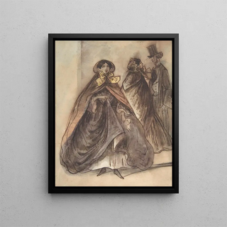 Constantin Guys - Two Women and a Man with a Top Hat and a Monocle.webp