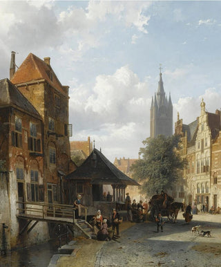 Cornelis Springer - Figures At The Fish Market In Delft.webp