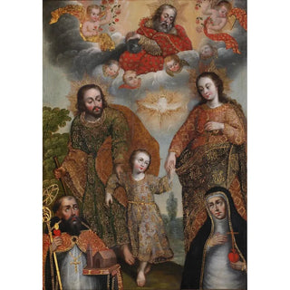 Cusco School - Double Trinity with Saint Augustine and Saint Catherine of Siena.webp