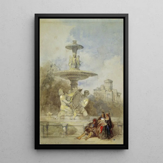 David Roberts - The Fountain on the Prado Madrid.webp