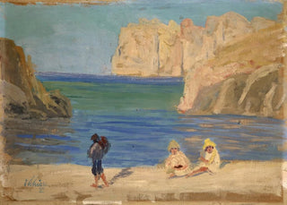 Ernst Schiess - Rocky Bay with Two Seated Figures.webp