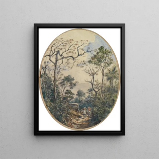 Ferdinand Keller - Blick hinab auf Lasttier und einen Mann den Weg hinaufkommend.webp