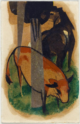 Franz Marc - Red horse and yellow cattle blackbrown horse and yellow cattle.webp