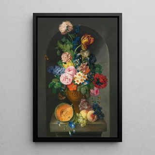 Franz Xaver Petter - A Bronze Urn Of Flowers With A Melon Peaches And Grapes A Butterfly And A Caterpillar.webp