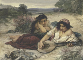 Friedrich Karl Hausmann - Zwei in der Landschaft lagernde italienische junge Frauen.webp