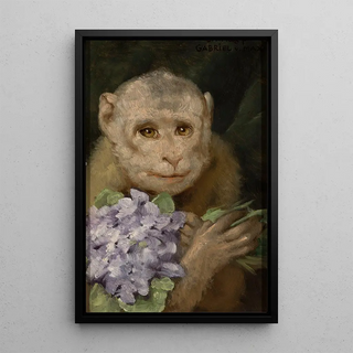 Gabriel Max - Monkey with a bouquet of violets.webp