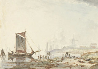 Hendrik Gerrit ten Cate - Schepen op een rivier bij de oever.webp