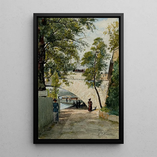 Henri Laurent Mouren - Vue de la berge de la Seine sous une arche du pont Royal.webp