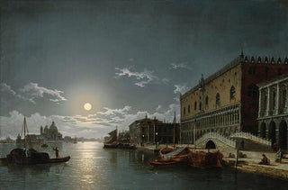Henry Pether - A View of the Bacino di San Marco with the Doges Palace and the Church of Santa Maria della Salute in the Distance by Moonlight.webp