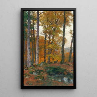 Hugo Darnaut - A Forest Glade with Stags in Autumn.webp