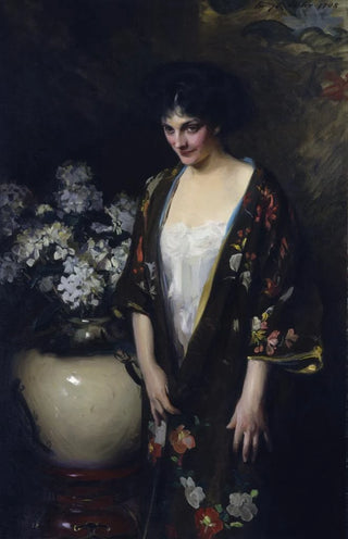 Irving Ramsay Wiles - Brown Kimono Portrait of Kathryn Beta la Forque.webp