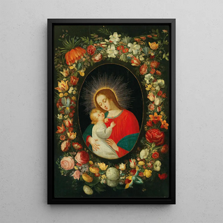 Jan Brueghel the Younger - The Virgin and Child in a cartouche surrounded by a garland of flowers.webp