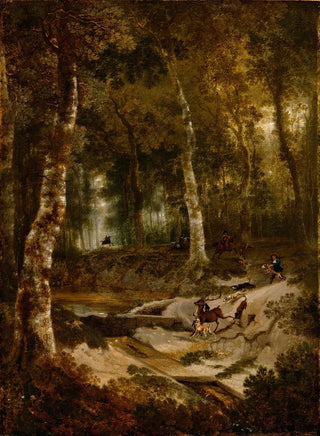 Jan Hackaert - Forest Landscape with Stag Hunt.webp
