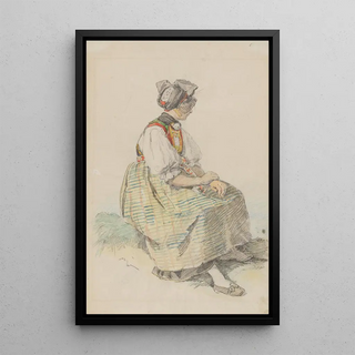 Johann Baptist Kirner - Im Freien sitzende junge Buerin in Schapbacher Tracht.webp