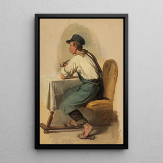Johann Baptist Kirner - Junger Handwerker mit Pfeife und Schirmmtze am Tisch sitzend.webp