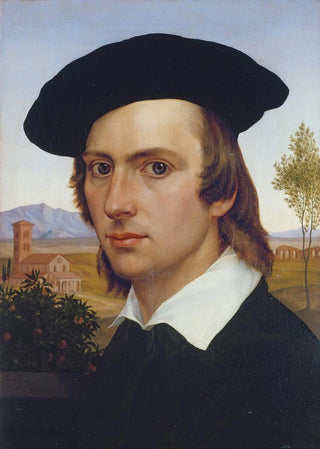 Johann David Passavant - SelfPortrait with Beret in front of a Roman Landscape.webp