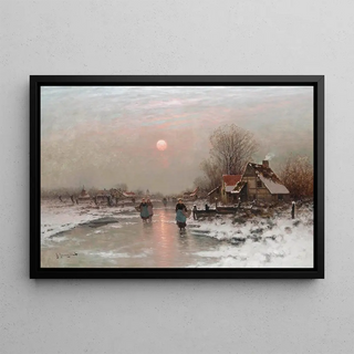 Johann Jungblut - Dutch peasants on a frozen waterway at sundown.webp