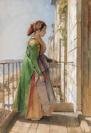 John Frederick Lewis - A Greek Girl Standing on a Balcony 1840.webp