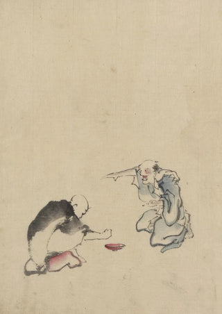 Katsushika Hokusai - Two men playing a game or gambling possibly involving dice of some sort.webp
