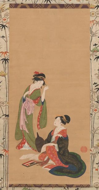 Kinpsha Toyomaro - Courtesans Parodying Kanzan and Jittoku.webp