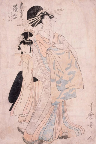 Kitagawa Utamaro - Courtesan Shinowara of Tsuruya kamuro Wakaba and Chieda.webp