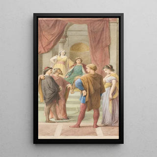 Leopold Bode - Egeus fordert vor dem Herrscherpaar Theseus und Hippolyta seine Tochter Hermia solle Demetrius anstelle von Lysander heiraten.webp