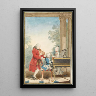 Louis Carrogis Carmontelle - Portrait de Wolfgang Amadeus Mozart Salzbourg 1756Vienne 1791 jouant Paris avec son pre JeanGeorgLopold et sa sur MariaAnna.webp