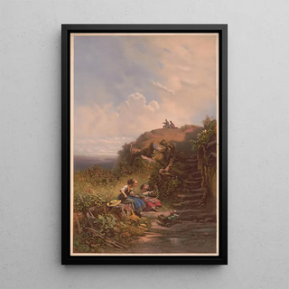 Louis Prang - Two young girls weaving strands of flowers.webp