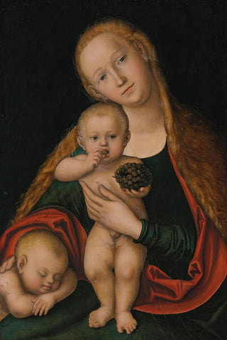 Lucas Cranach the Younger - The Virgin and Child with infant Saint John the Baptist sleeping.webp