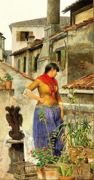 Luigi Pastega - A Young Venetian Woman On A Roof Terrace.webp