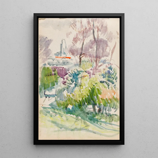 Magnus Enckell - Maisema pensaita puita ja torni luonnos.webp