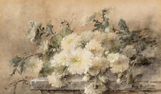 Margaretha Roosenboom - Spray of white chrysanthemums on a stone ledge.webp
