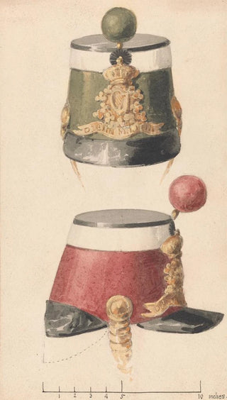 Michael Angelo Hayes - Two Shakos of the Dublin Militia One Green One Red.webp