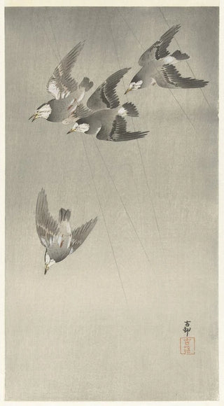 Ohara Koson - Starlings in the rain.webp