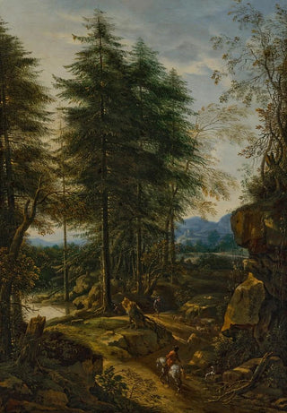 Peter Von Bemmel - A mountainous landscape with a rider on a road.webp