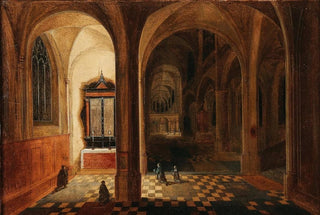 Pieter Neeffs the younger - A church interior with worshippers at prayer.webp