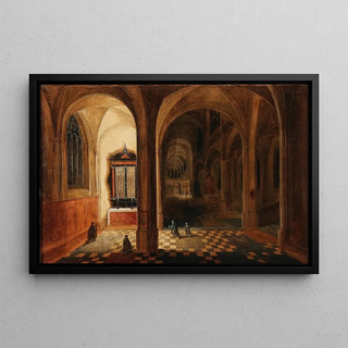 Pieter Neeffs the younger - A church interior with worshippers at prayer.webp