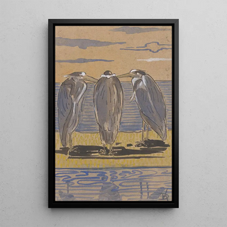 Reinier Willem Petrus de Vries - Drie reigers op een dijk.webp