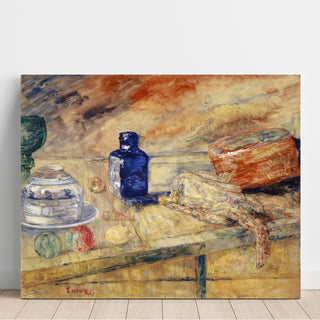 Reproduction Bouteilles bleues et poulet - James Ensor
