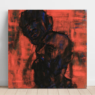 Reproduction Des têtes sombres sur fond rouge - Christian Rohlfs