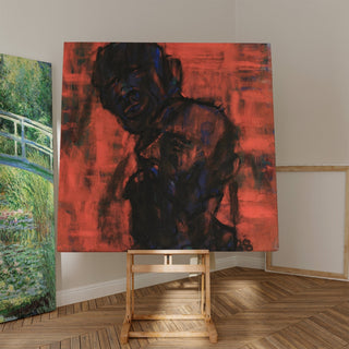 Reproduction Des têtes sombres sur fond rouge - Christian Rohlfs