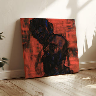 Reproduction Des têtes sombres sur fond rouge - Christian Rohlfs
