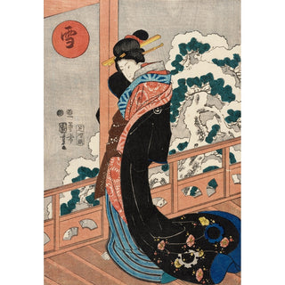 Reproduction Neige; beauté sur une véranda milieu du XIXe siècle - Utagawa Kuniyoshi