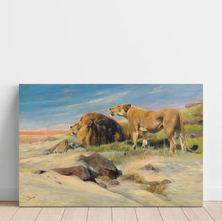 Reproduction Paire de lions dans la steppe - Wilhelm Kuhnert