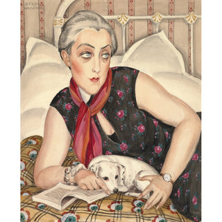 Reproduction Portrait d'une femme lisant avec un chien - Gerda Wegener