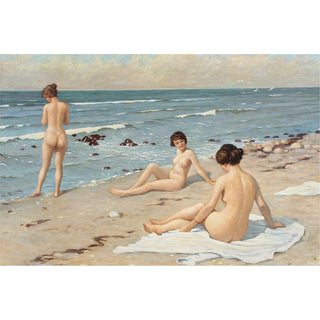 Reproduction Scène de plage avec femmes se baignant - Paul Fischer