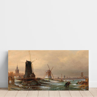 Reproduction Scierie, moulin à eau et moulin à farine hollandais, près d'Amsterdam - Elias Pieter van Bommel