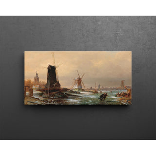 Reproduction Scierie, moulin à eau et moulin à farine hollandais, près d'Amsterdam - Elias Pieter van Bommel