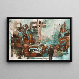 Tableau Abstrait – Réminiscence Urbaine | Affiche Murale Vintage et Contemporaine aux Teintes Rouille et Turquoise | Déco de Caractère pour Salon ou Bureau